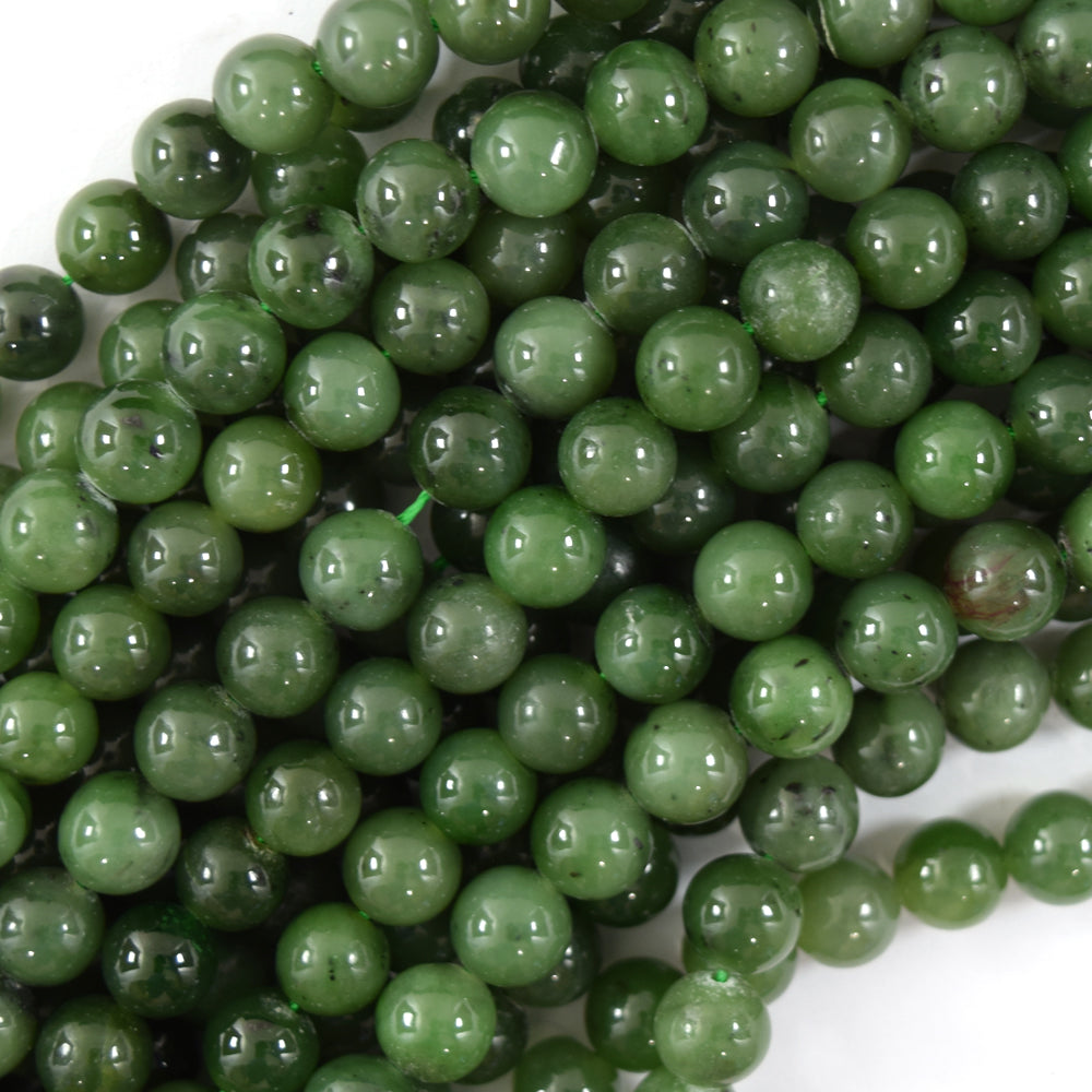 Natural Green Canada Jade Round Beads Gemstone 15" Strand 6mm 8mm 9.5mm