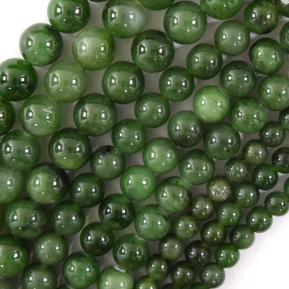 Natural Green Canada Jade Round Beads Gemstone 15" Strand 6mm 8mm 9.5mm