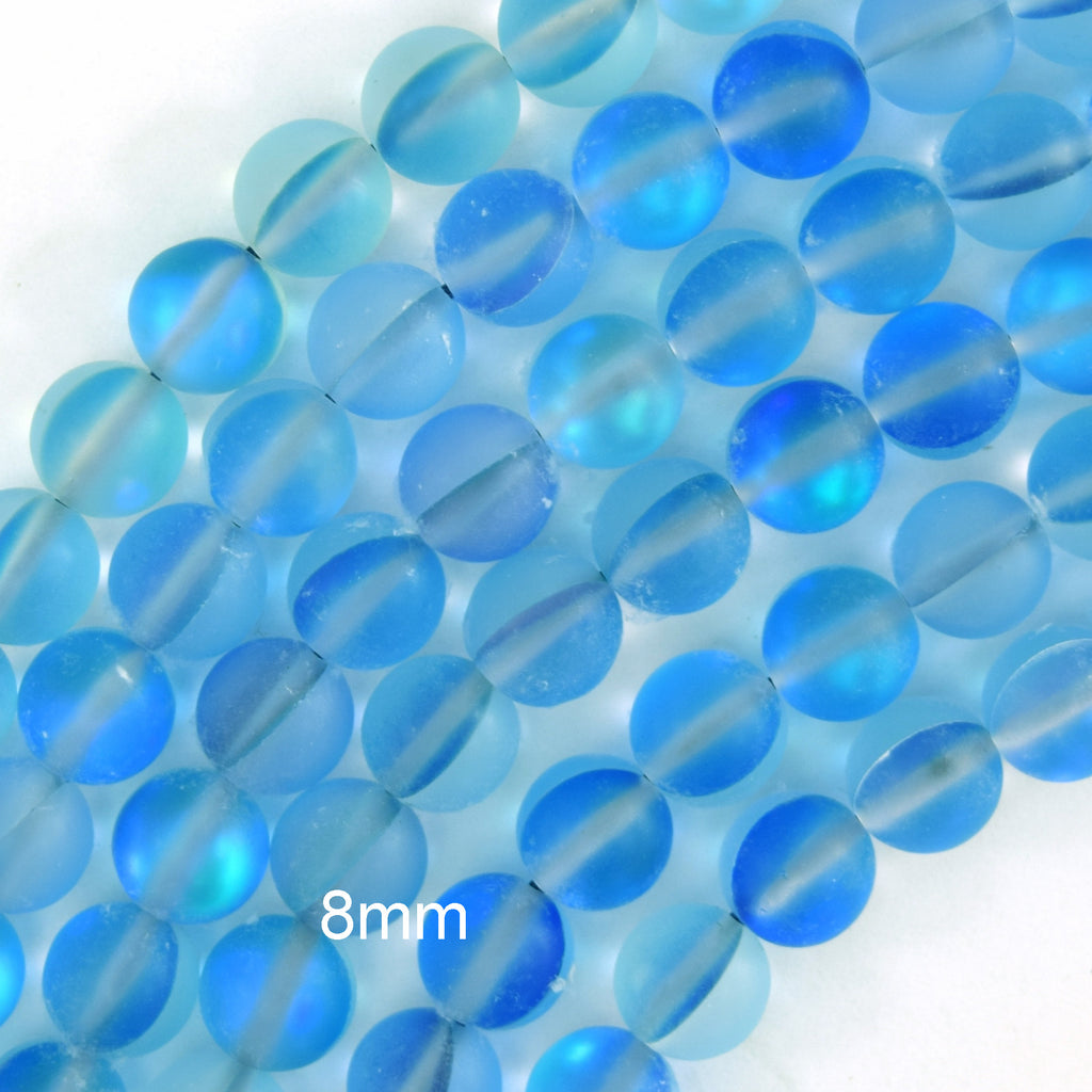 Mystic Aura Matte Light Blue Quartz Round Beads Gemstone 15" Strand 8mm 10mm