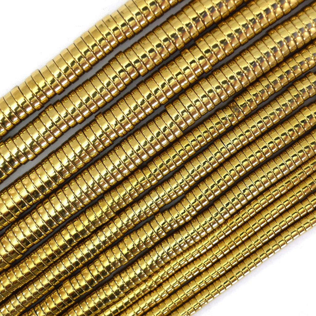 Gold Hematite Heishi Disc Beads Gemstone 15.5" Strand 4mm 6mm 8mm