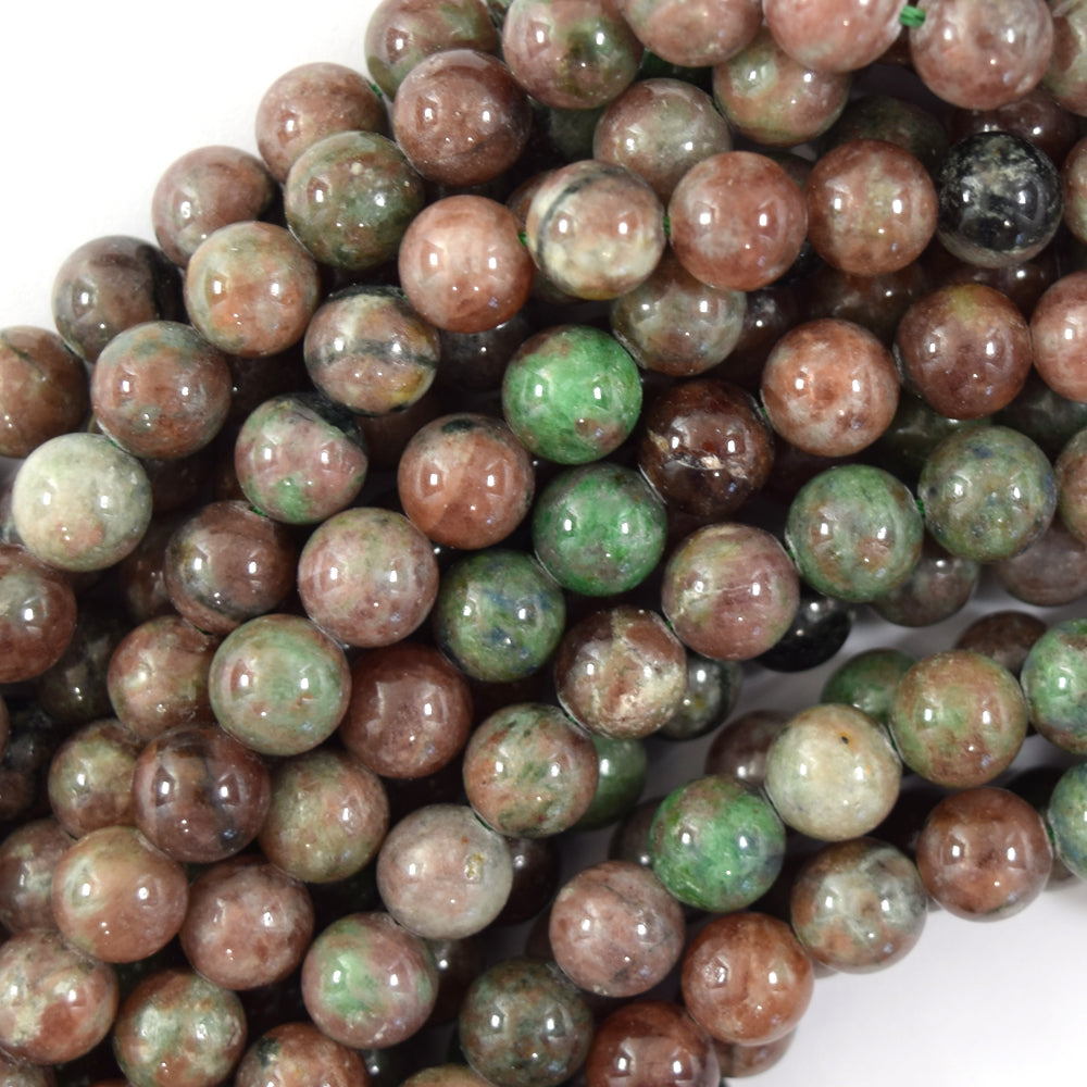 Natural Red Green Garnet Round Beads 15" Strand 6mm 8mm 10mm