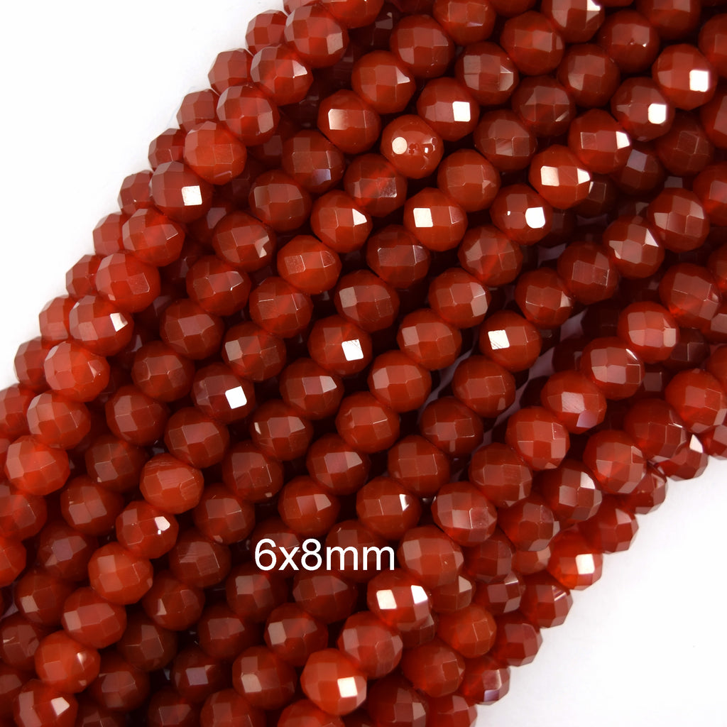 AA Faceted Red Carnelian Rondelle Button Beads 15.5" Strand 3mm 4mm 8mm