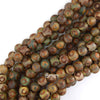 Matte Green Brown Tibetan DZI Agate Round Beads 15