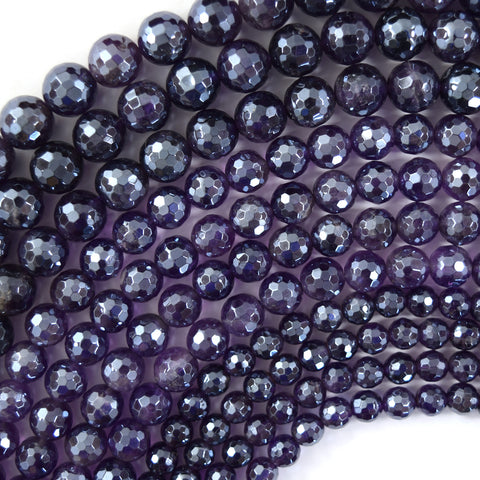 Natural Faceted Purple Amethyst Rondelle Button Beads 15" Strand 3mm 4mm
