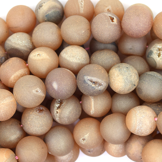 Matte Champagne Druzy Agate Round Beads 15.5" Strand 6mm 8mm 10mm 14mm