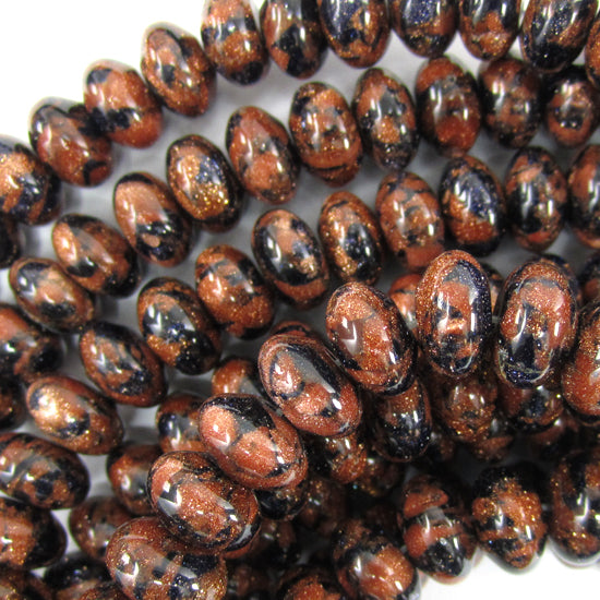 Snowflake Blue Goldstone Rondelle Button Beads 15" Strand Sandstone 6mm 10mm