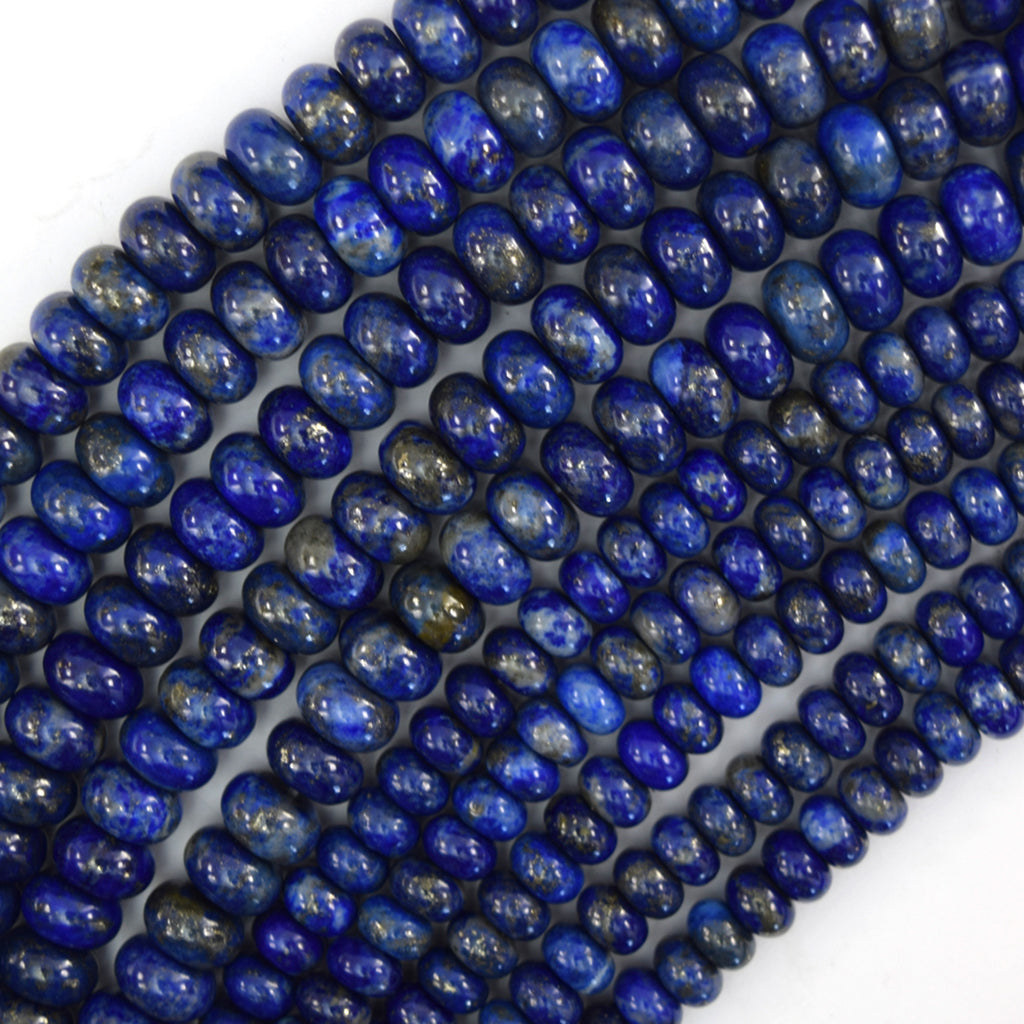 Natural Blue Lapis Lazuli Rondelle Button Beads 15" Strand 4x6mm 5x8mm
