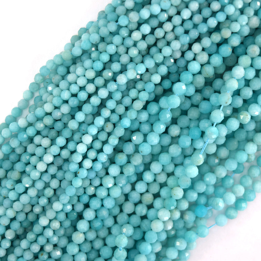 Natural Faceted African Green Amazonite Round Beads 15.5" Strand 3mm 4mm