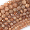 Natural Faceted Orange Sunstone Round Beads 15