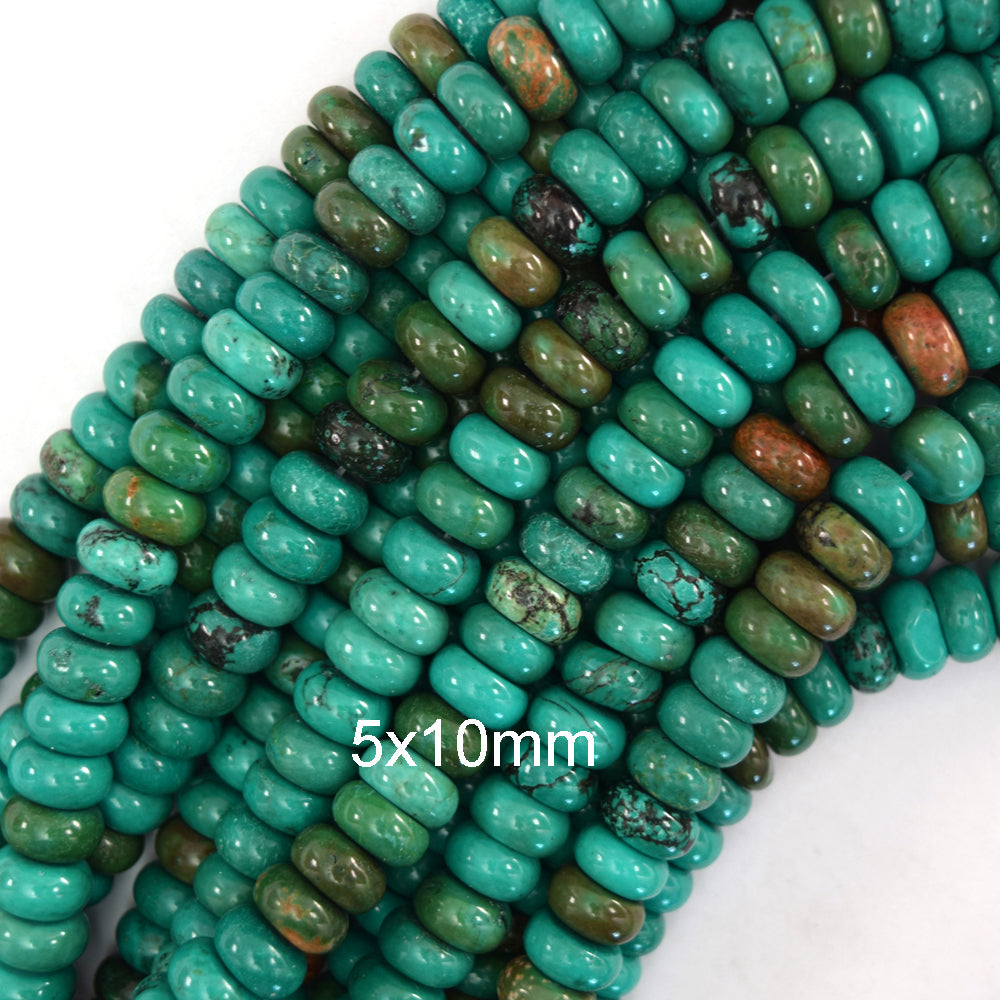 Brown Green Turquoise Rondelle Button Beads Gemstone 15.5" Strand 6mm 8mm 10mm