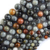 Natural Brown Gray Hawk Eye Round Beads 15.5