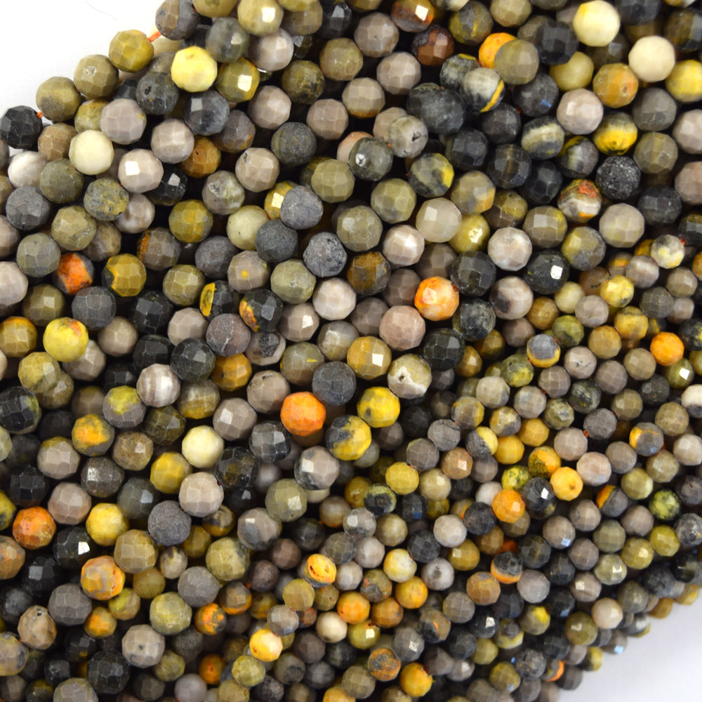 Natural Faceted Yellow Bumblebee Jasper Round Beads 15.5" Strand 3mm 4mm