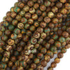 Matte Green Brown Tibetan DZI Agate Round Beads 15
