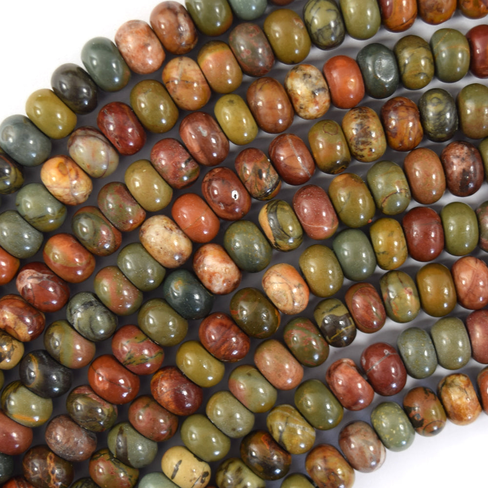 Natural Red Creek Picasso Jasper Rondelle Button Beads 15.5" Strand 4mm 6mm 8mm