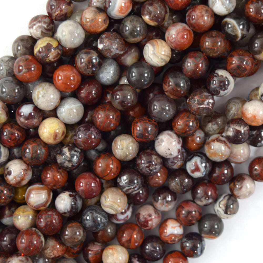 Natural Red Laguna Lace Agate Round Beads Gemstone 15" Strand 6mm 8mm 10mm S2