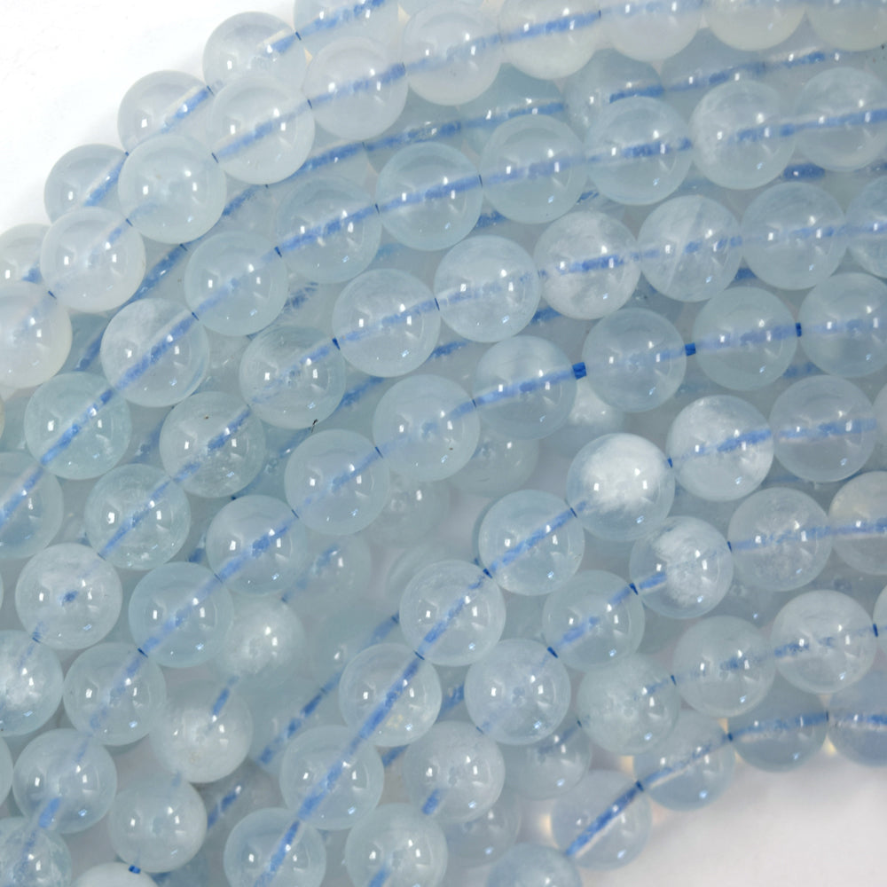 AA Natural Blue Aquamarine Round Beads Gemstone 15" Strand 6mm 8mm 10mm S3