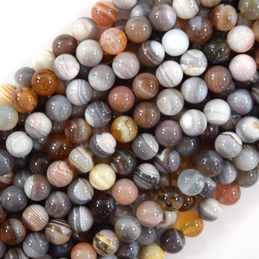 AA Natural Pink Grey Botswana Agate Round Beads 15" Strand 6mm 8mm 10mm S3