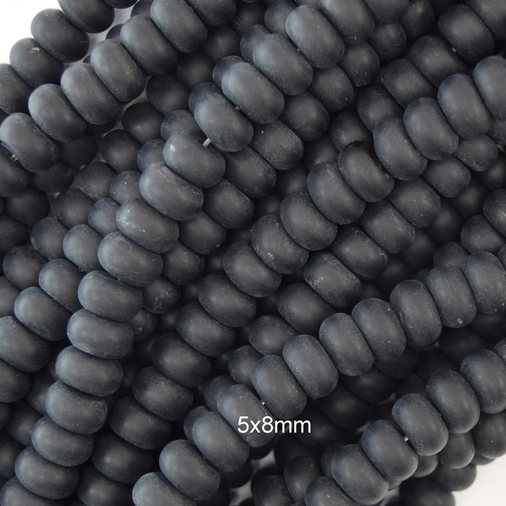AA Matte Black Onyx Rondelle Button Beads Gemstone 15.5" Strand 4mm 6mm 8mm