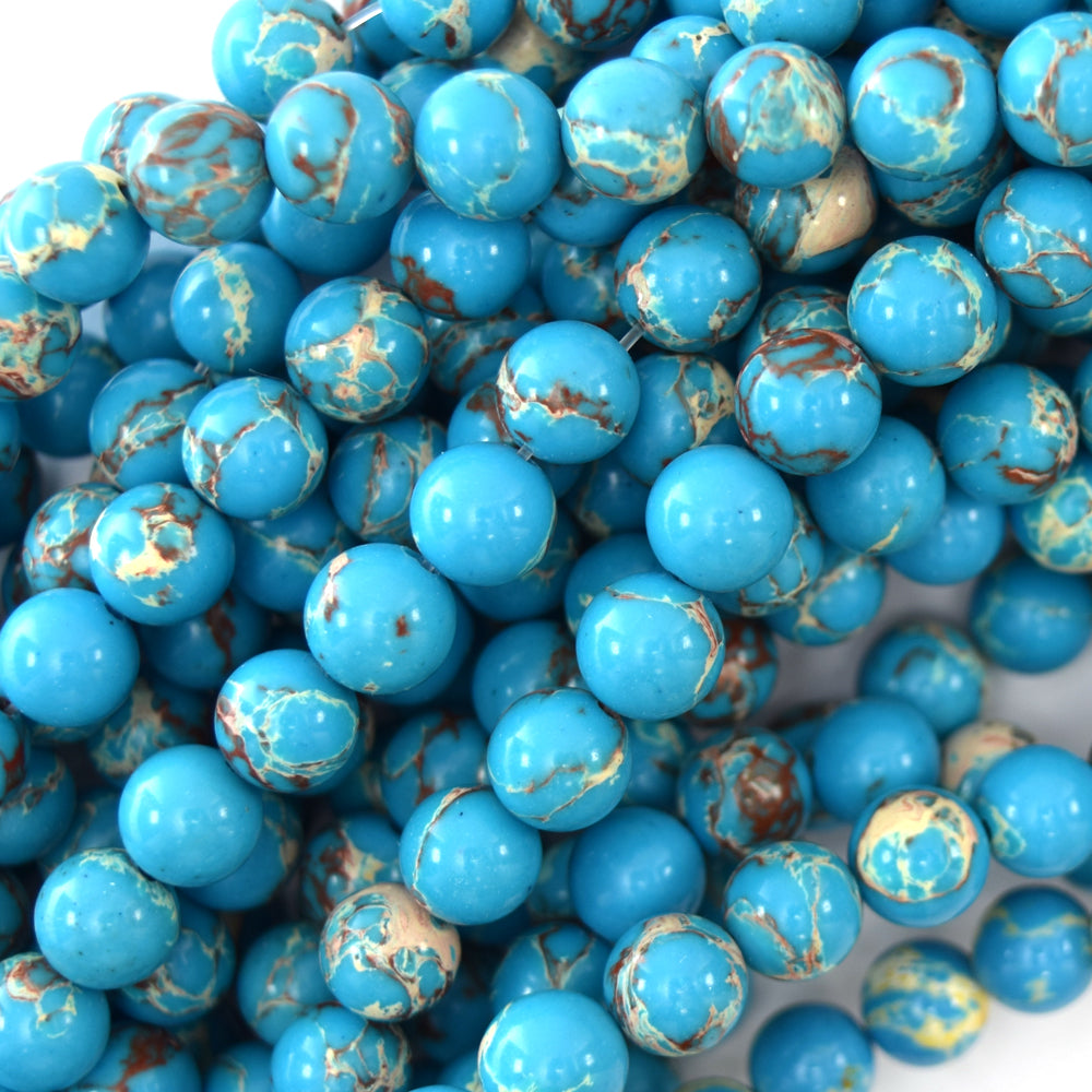 Synthetic Turquoise Blue Sea Sediment Jasper Round Beads 15.5" 6mm 8mm 12mm