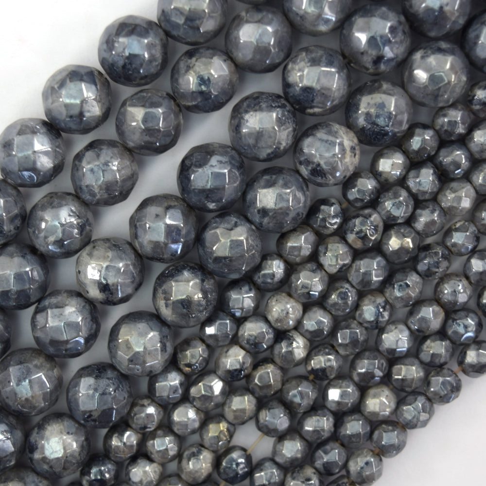 Mystic Titanium Faceted Gray Labradorite Larvikite Round Beads 15" 6mm 10mm