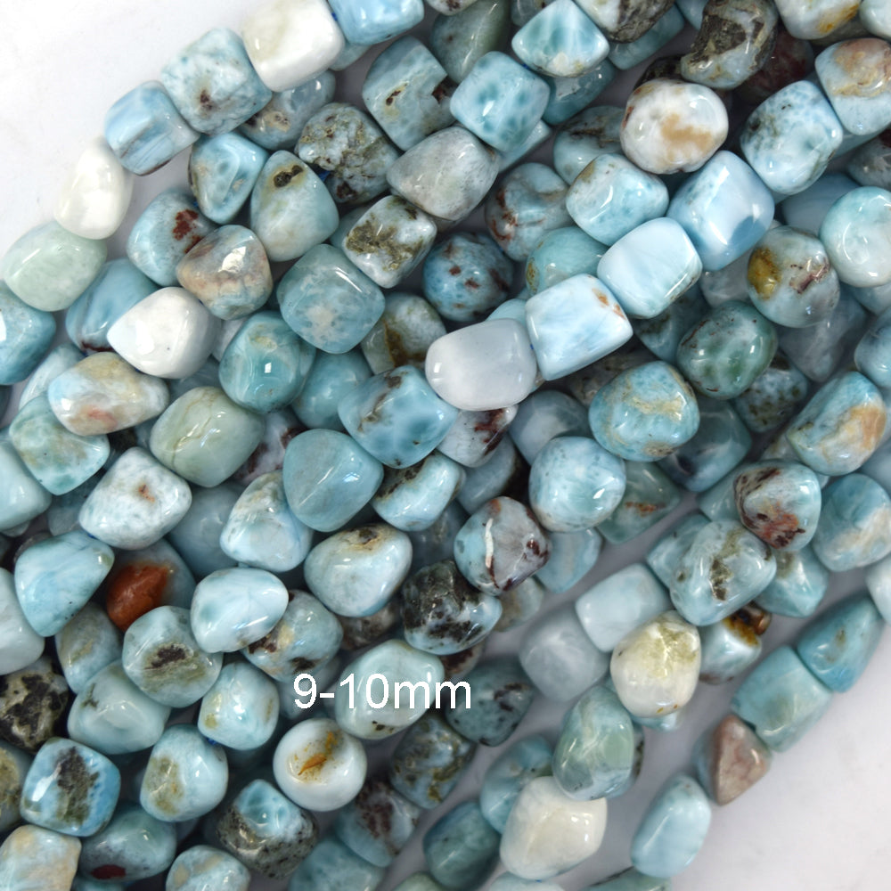 Natural Blue Larimar Cube Pebble Nugget Beads 15" Strand 6-7mm 6-8mm 7-9mm