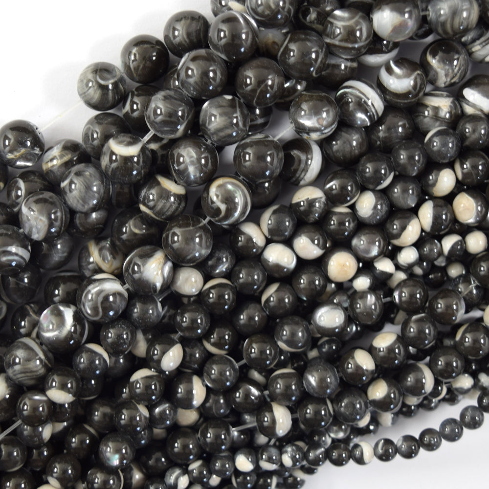 Black Gray Mother Of Pearl MOP Round Beads Gemstone 15.5" Strand 4mm 6mm 8mm