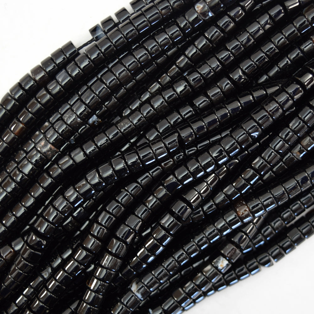 Black Onyx Heishi Disc Beads Gemstone 15.5" Strand 4mm 6mm