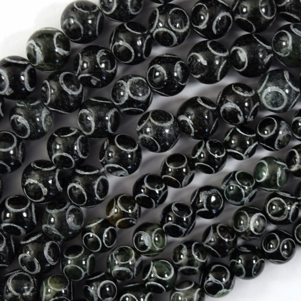 Natural Black Jade Carved Round Beads Gemstone 15" Strand 8mm 10mm
