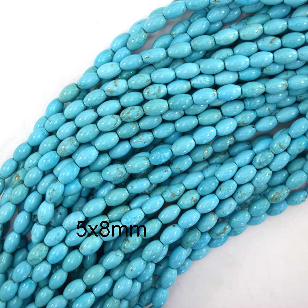 Blue Turquoise Rice Beads Gemstone 15.5" Strand 4x6mm 5x8mm 8x12mm