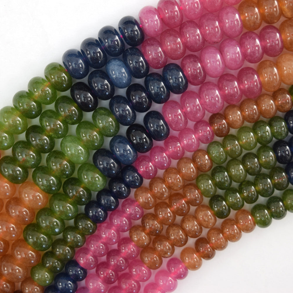 Watermelon Tourmaline Colored Quartz Rondelle Button Beads 15" Strand 6mm 8mm