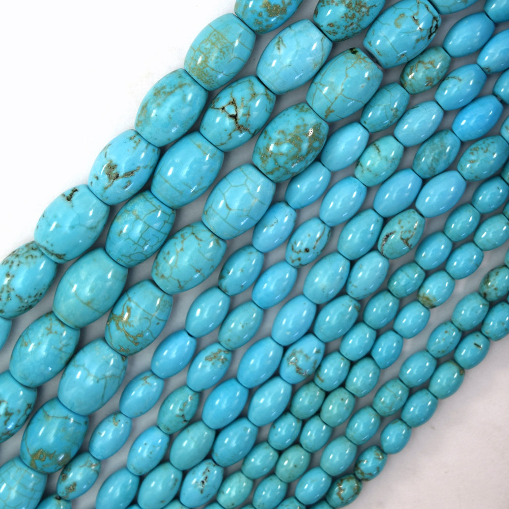Blue Turquoise Rice Beads Gemstone 15.5" Strand 4x6mm 5x8mm 8x12mm