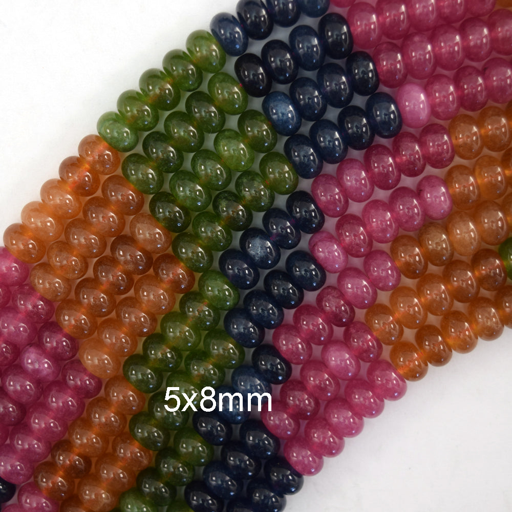 Watermelon Tourmaline Colored Quartz Rondelle Button Beads 15" Strand 6mm 8mm