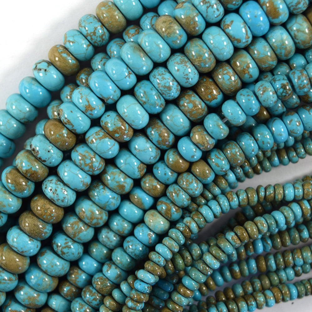 Brown Matrix Blue Turquoise Rondelle Button Beads 15.5" Strand 4mm 6mm 8mm