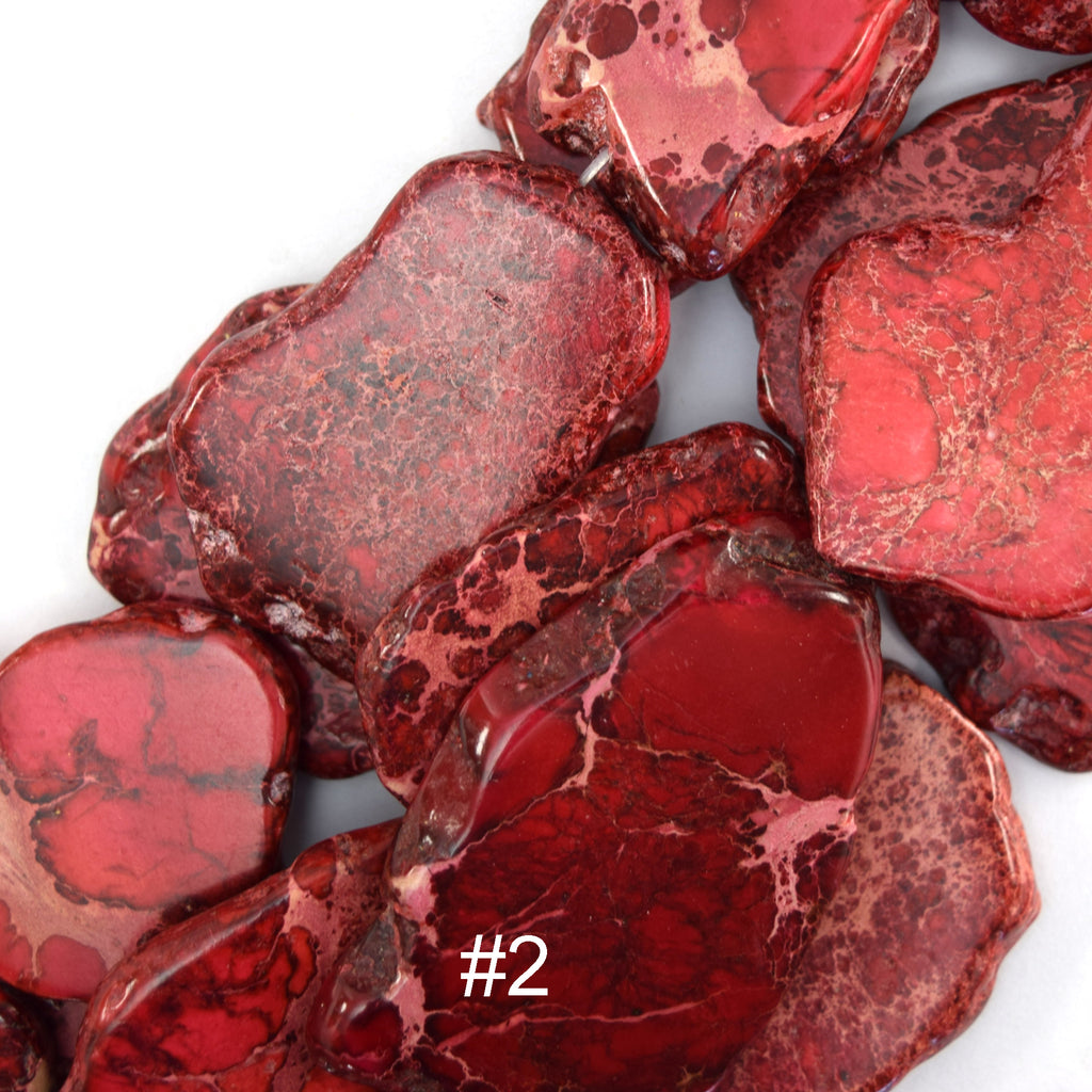 30-50mm Sea Sediment Imperial Jasper Flat Slab Slice Beads Gemstone 15.5" Strand