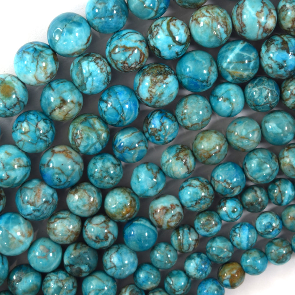 Natural Blue South African Turquoise Round Beads 15" Strand 6mm 8mm 10mm