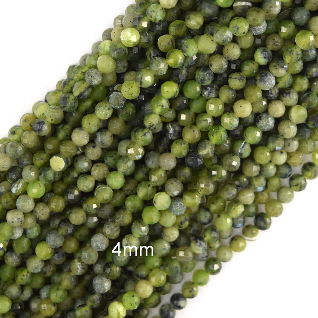 Natural Micro Faceted Canadian Green Nephrite Jade Round Beads 15.5" 3mm 4mm