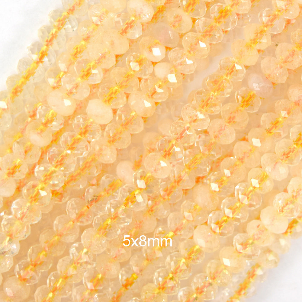 Natural Faceted Yellow Citrine Rondelle Button Beads 15" Strand 6mm 8mm