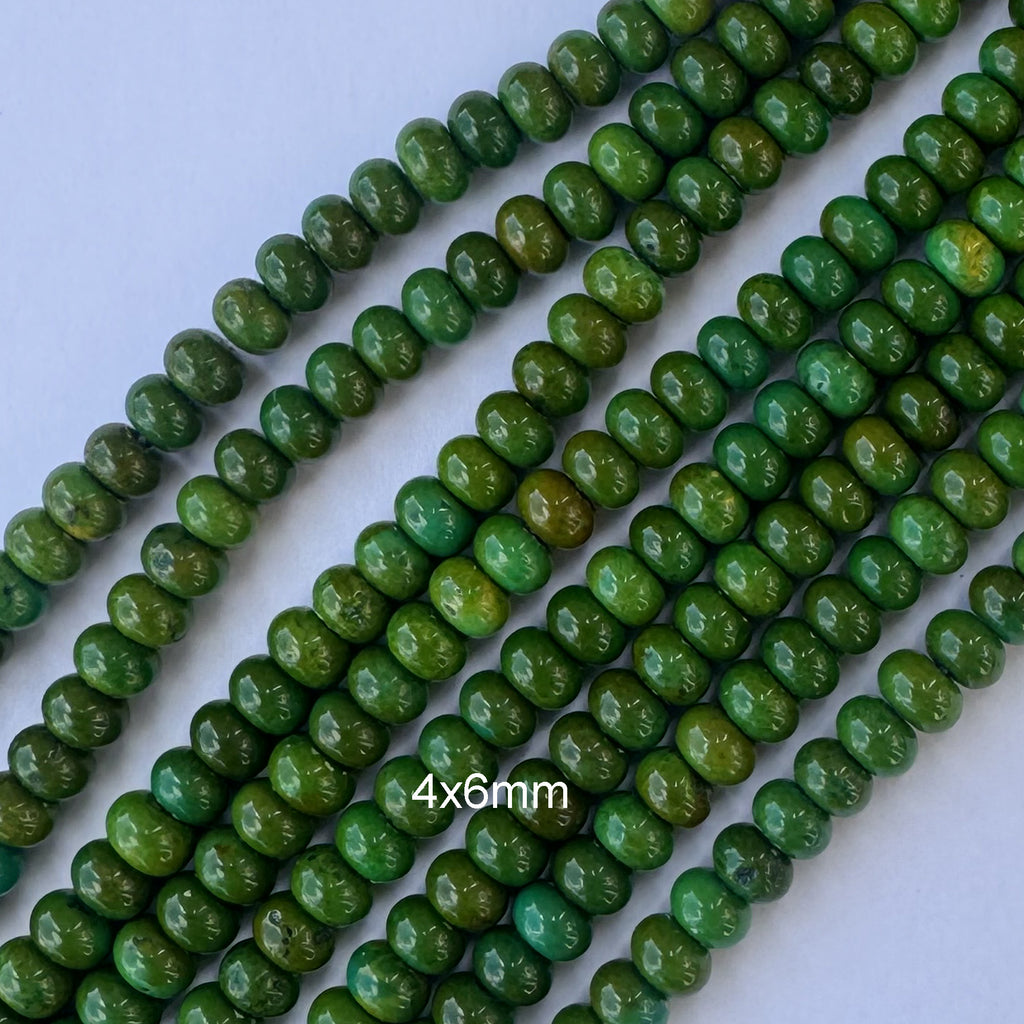 Yellowish Green Turquoise Rondelle Button Beads Gemstone 15" Strand 4m 6mm 8mm