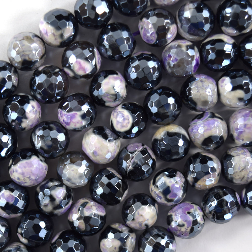 Mystic Titanium Faceted Purple Black Agate Round Beads 15" Strand 8mm 10mm