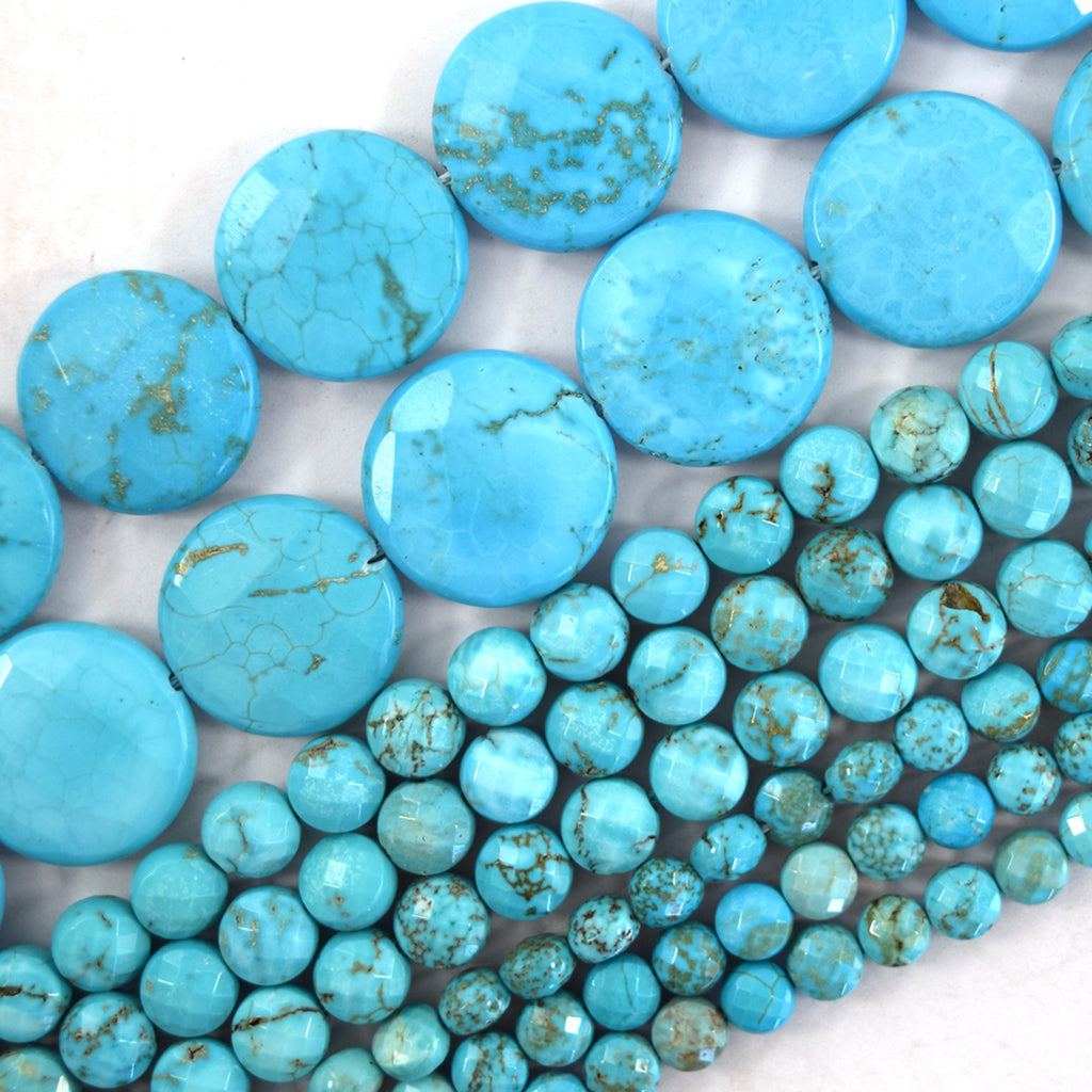 Faceted Blue Turquoise Coin Disc Beads Gemstone 15" Strand 6mm 8mm 20mm