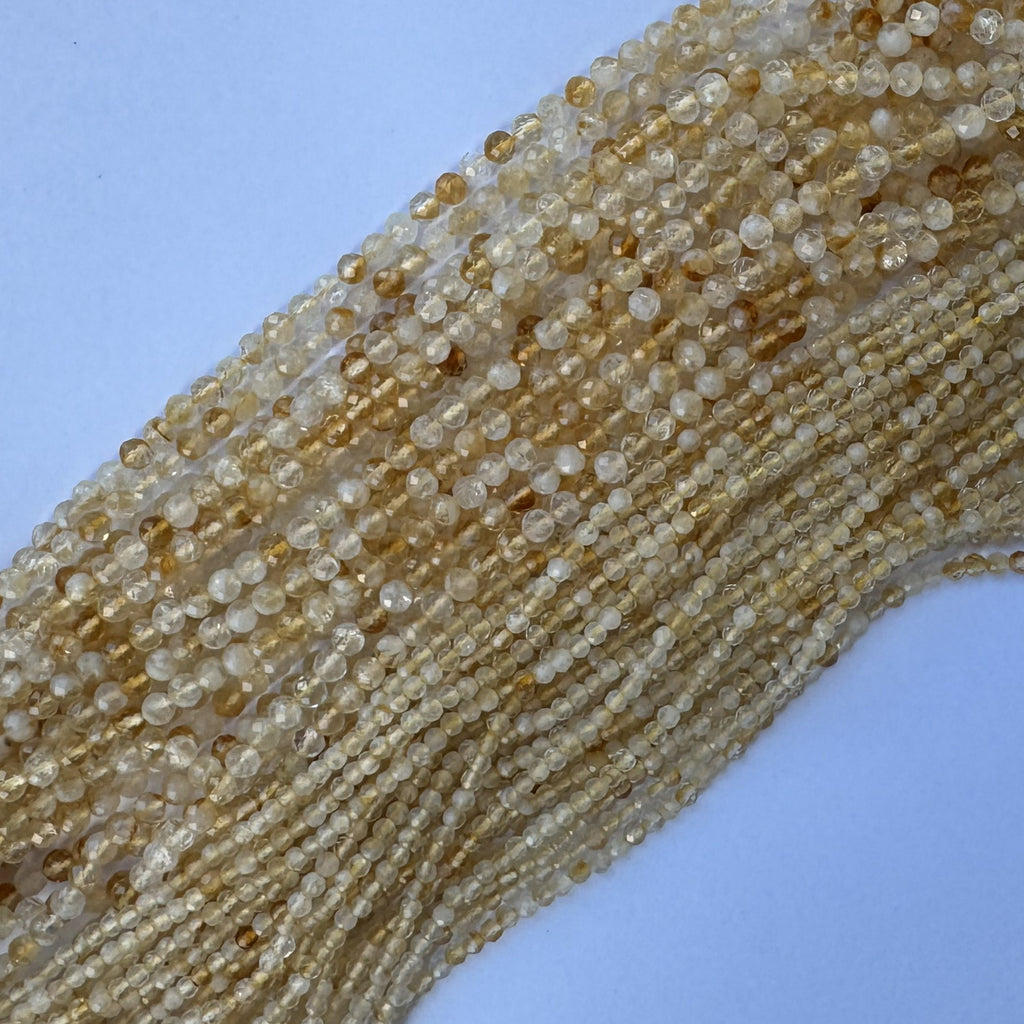 Natural Micro Faceted Yellow Citrine Round Beads Gemstone 15.5" Strand 3mm 4mm S3