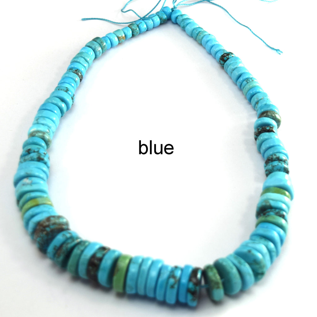 Graduated Turquoise Roundish Heishi Disc Beads Gemstone 16" Strand 7-15mm