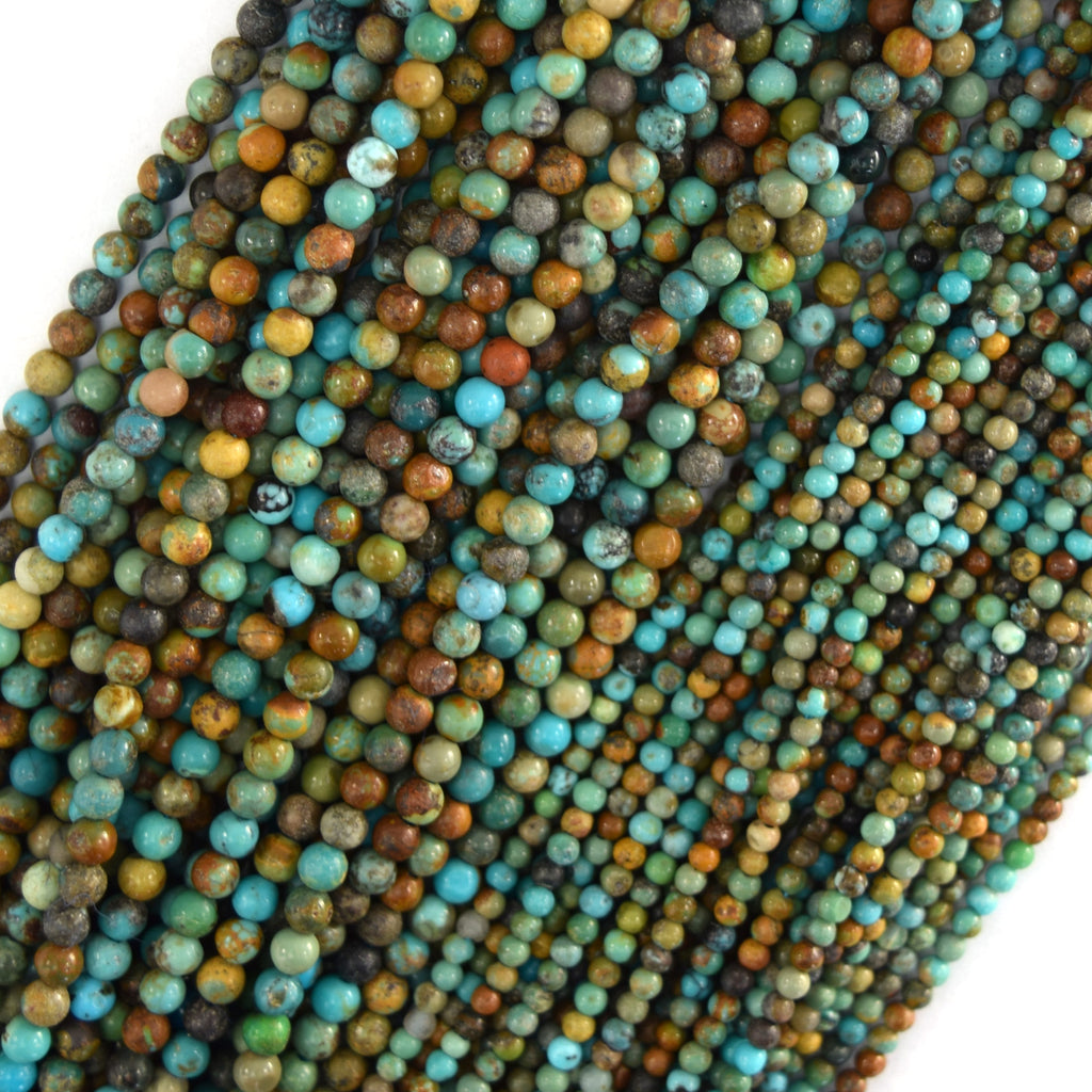 Natural Genuine Brown Green Blue Turquoise Round Beads 15.5" Strand 2mm 3mm