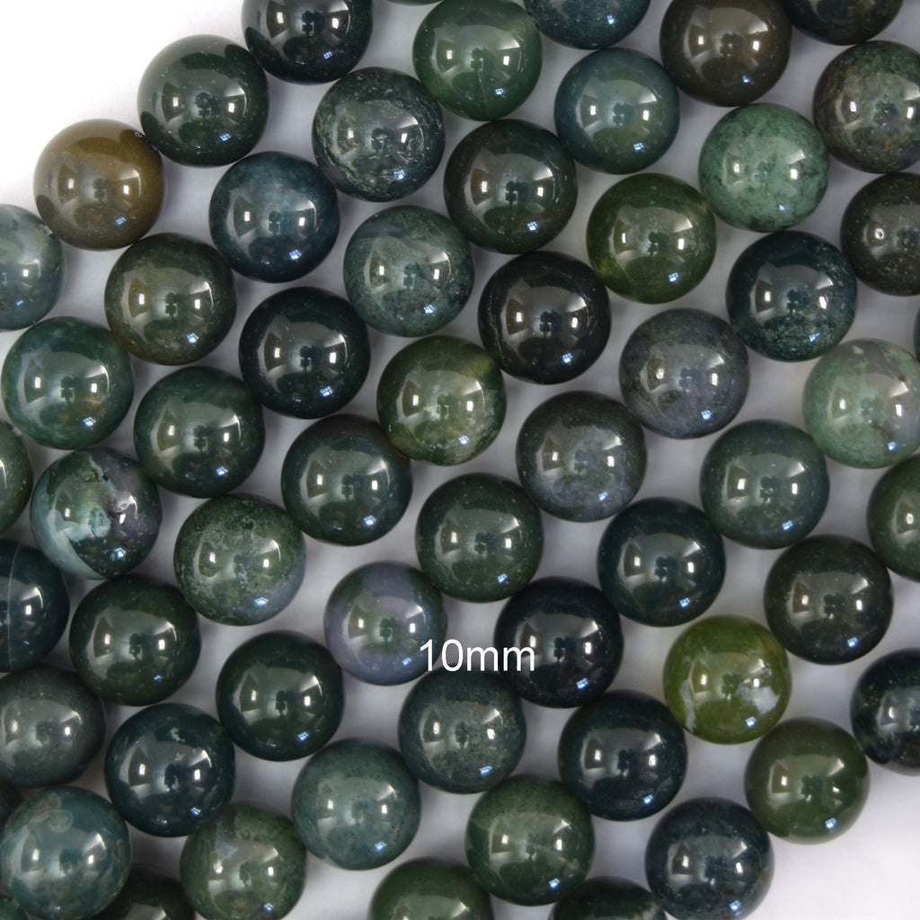 Natural Green Moss Agate Round Beads Gemstone 15" Strand 4mm 6mm 8mm 10mm 12mm