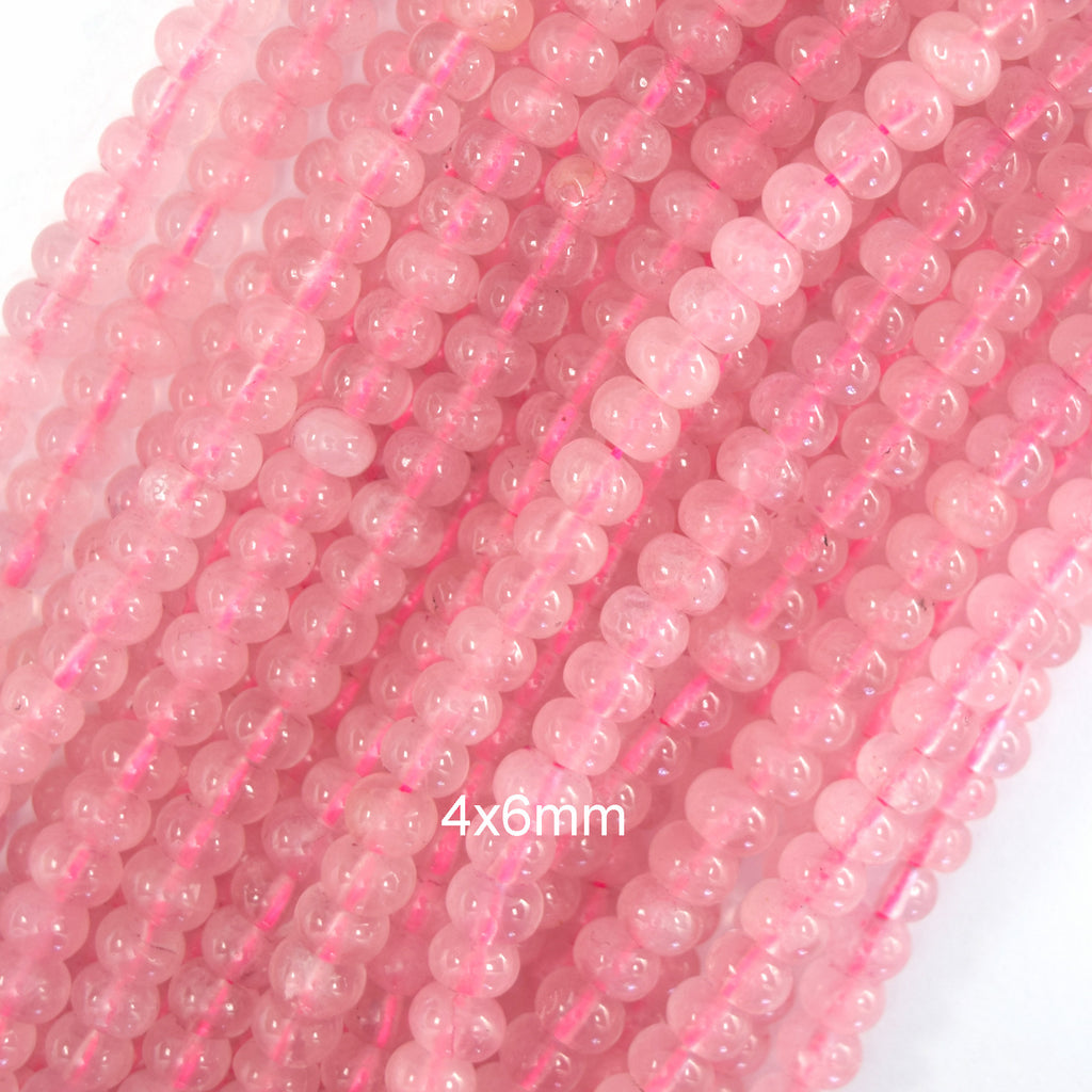 Natural Pink Rose Quartz Rondelle Button Beads 15" Strand 2x4mm 4x6mm 5x8mm
