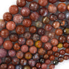 Natural Faceted Red Brown Portuguese Agate Round Beads 15