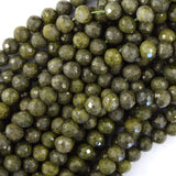 Natural Faceted Green Epidote Pyrite Inclusion Round Beads 15