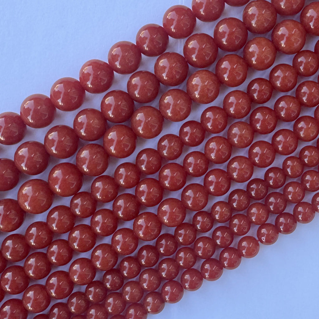 Orangish Red Colored Jade Round Beads Gemstone 15" Strand 6mm 8mm 10mm
