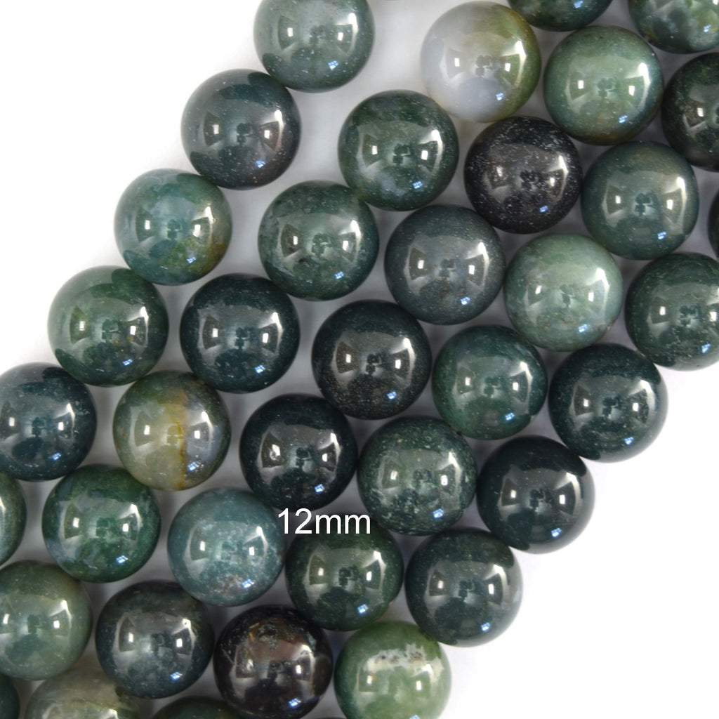 Natural Green Moss Agate Round Beads Gemstone 15" Strand 4mm 6mm 8mm 10mm 12mm