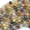 Mystic Titanium Natural Faceted Rutilated Quartz Round Beads 15